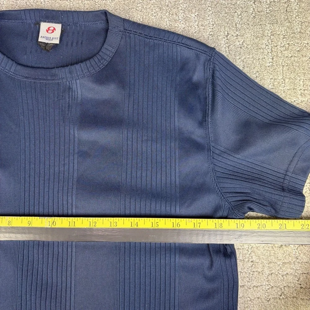 Vtg 90s Anchor Blue Textured Ribbed Knit T-Shirt Men S Navy Crewneck Goth Skater